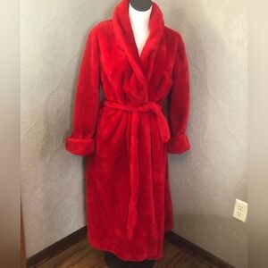 Valentines Sz Med Plush Vtg Robe A Borg Fabric Long Tie Soft Warm Red  Long Fuzz